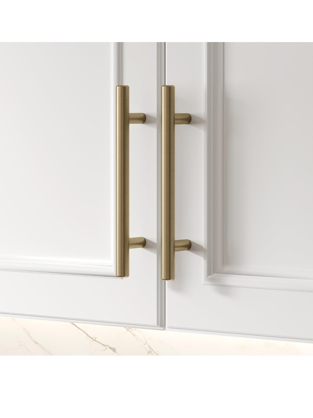Satin Brass Cabinet Pull Handles - Modern Bar Style